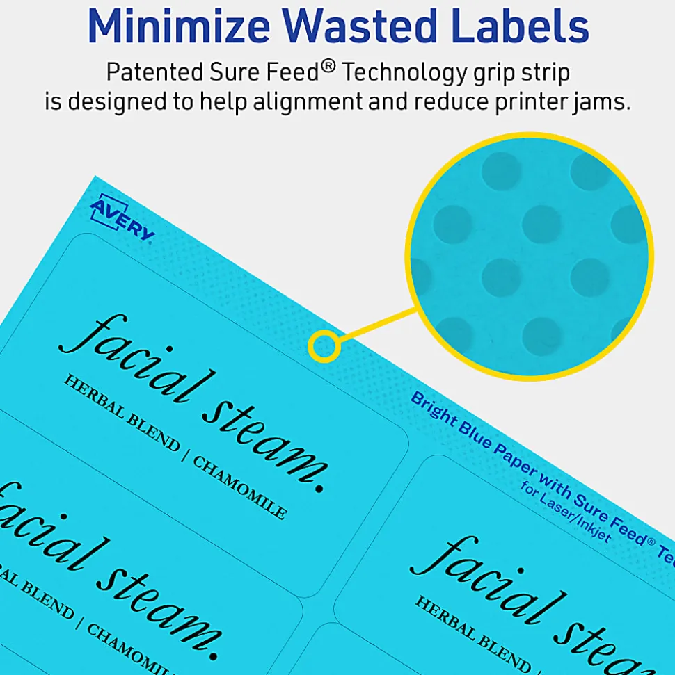 Avery® Printable Labels With Sure Feed® Technology, 94207-BBP10, Rectangle, 2" x 4", Matte Bright Blue, Pack of 100