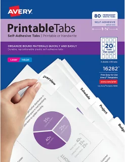 Avery® Printable Self-Adhesive Tabs, White, Pack Of 80