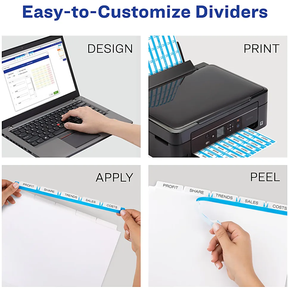 Avery® Print & Apply Clear Label Translucent Plastic Dividers, 5 Frosted Clear Tabs, 5 Sets - 12449
