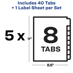 Avery® Print & Apply Clear Label Dividers With Index Maker® Easy Apply™ Printable Label Strip And White Tabs, 8-Tab, Box Of 5 Sets