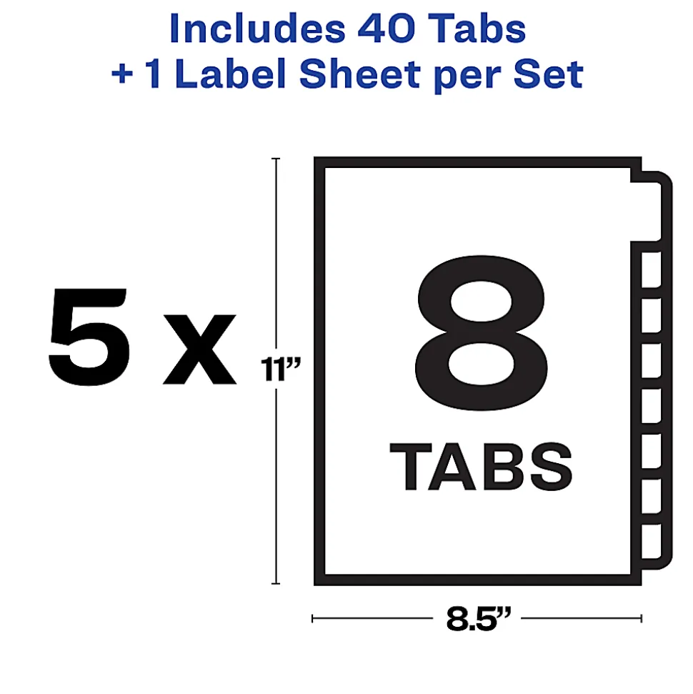Avery® Print & Apply Clear Label Dividers With Index Maker® Easy Apply™ Printable Label Strip And White Tabs, 8-Tab, Box Of 5 Sets