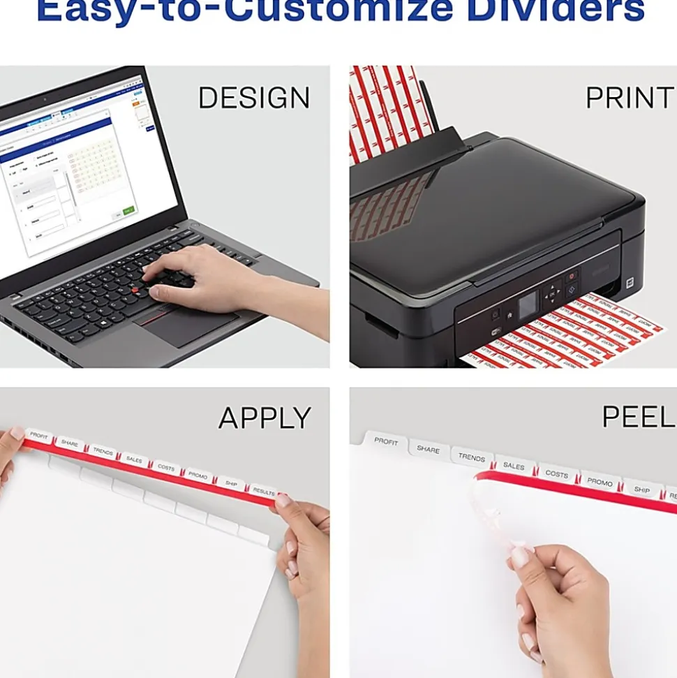 Avery® Print & Apply Clear Label Dividers With Index Maker® Easy Apply™ Printable Label Strip And White Tabs, 8-Tab, Box Of 5 Sets