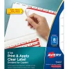 Avery® Print & Apply Clear Label Dividers With Index Maker® Easy Apply™ Printable Label Strip for Copiers, 8-1/2" x 11", 8-Tab, White, Pack of 5 Sets
