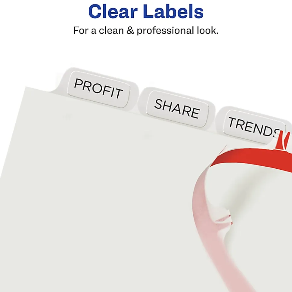 Avery® Print & Apply Clear Label Dividers With Index Maker® Easy Apply™ Printable Label Strip for Copiers, 8-1/2" x 11", 8-Tab, White, Pack of 5 Sets