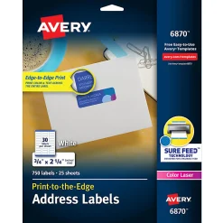 Avery® Print-to-the-Edge Copier Address Labels - 3/4"x 2 1/4" - Permanent Adhesive - Rectangle - Laser - 6870