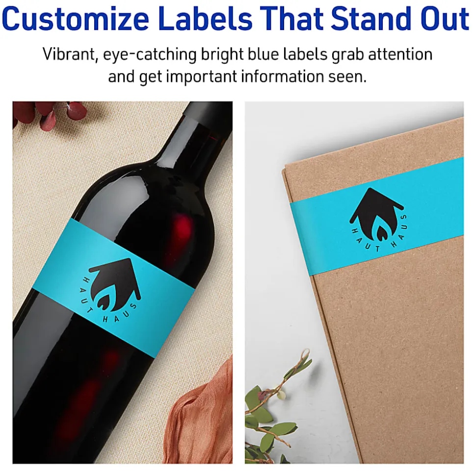 Avery® Print-To-The-Edge Labels With Sure Feed® Technology, 94250-BBP10, Rectangle, 3" x 7", Matte Bright Blue, Pack of 30