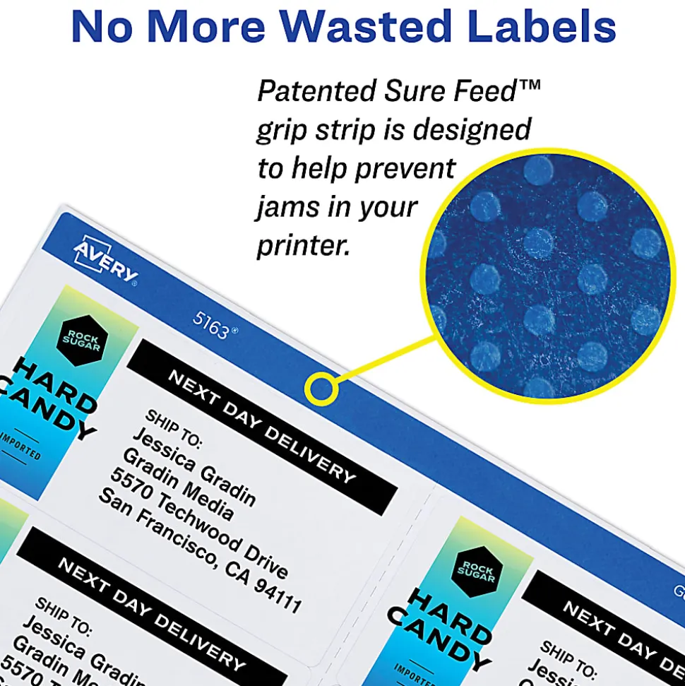 Avery® Print-To-The-Edge Permanent Laser Shipping Labels, 6879, 1 1/4" x 3 3/4", White, Pack Of 300