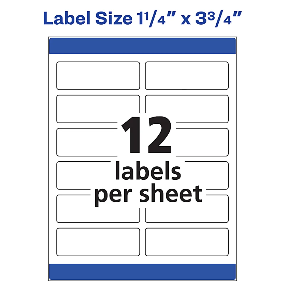Avery® Print-To-The-Edge Permanent Laser Shipping Labels, 6879, 1 1/4" x 3 3/4", White, Pack Of 300