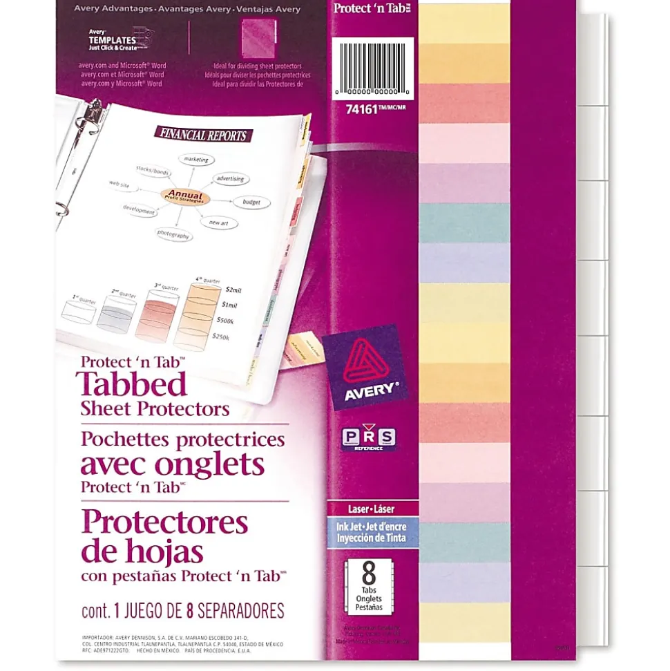 Avery® Protect 'n Tab™ Tabbed Sheet Protector Dividers, 8-1/2" x 11", Clear, 8/Pack