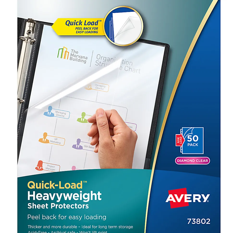 Avery® Quick-Load™ Sheet Protectors, Top & Side Load, 8-1/2" x 11", Diamond Clear, 50 Document Protectors