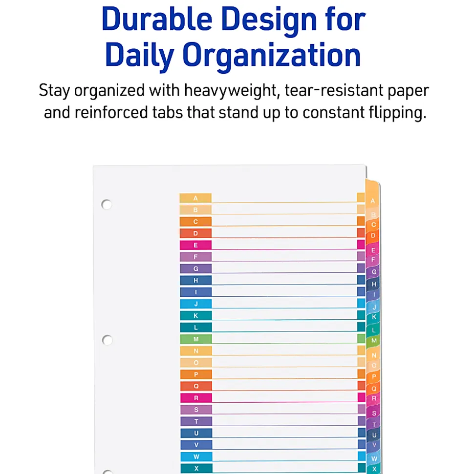 Avery® Ready Index® A-Z Tab With Customizable Table of Contents Binder Dividers, 8-1/2" x 11", 26 Tab, Multicolor, 1 Set