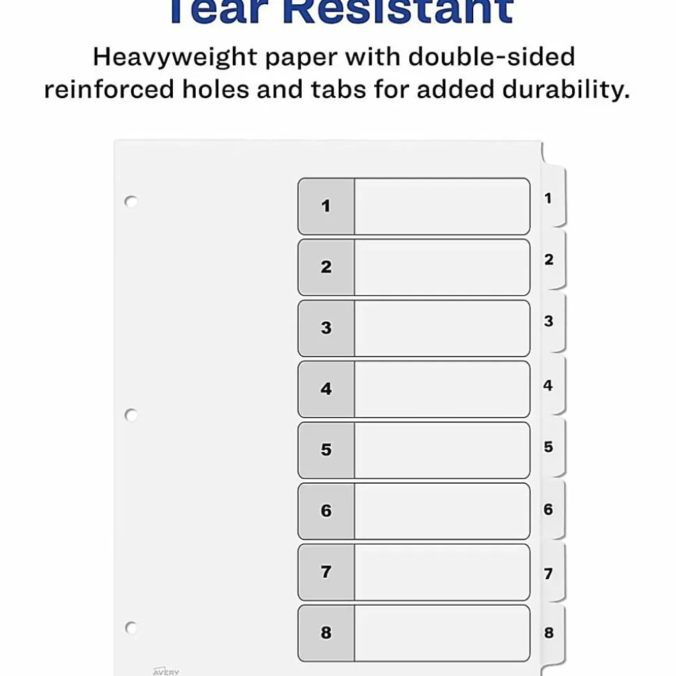 Avery® Ready Index Binder Dividers, 8-1/2" x 11, White, 8 Dividers Per Set, Pack Of 6 Sets