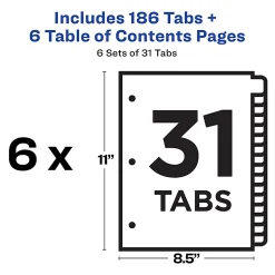 Avery® Ready Index® Binder Dividers, Customizable Table Of Contents, 31 Tab, Multicolor, Set Of 6 Sets