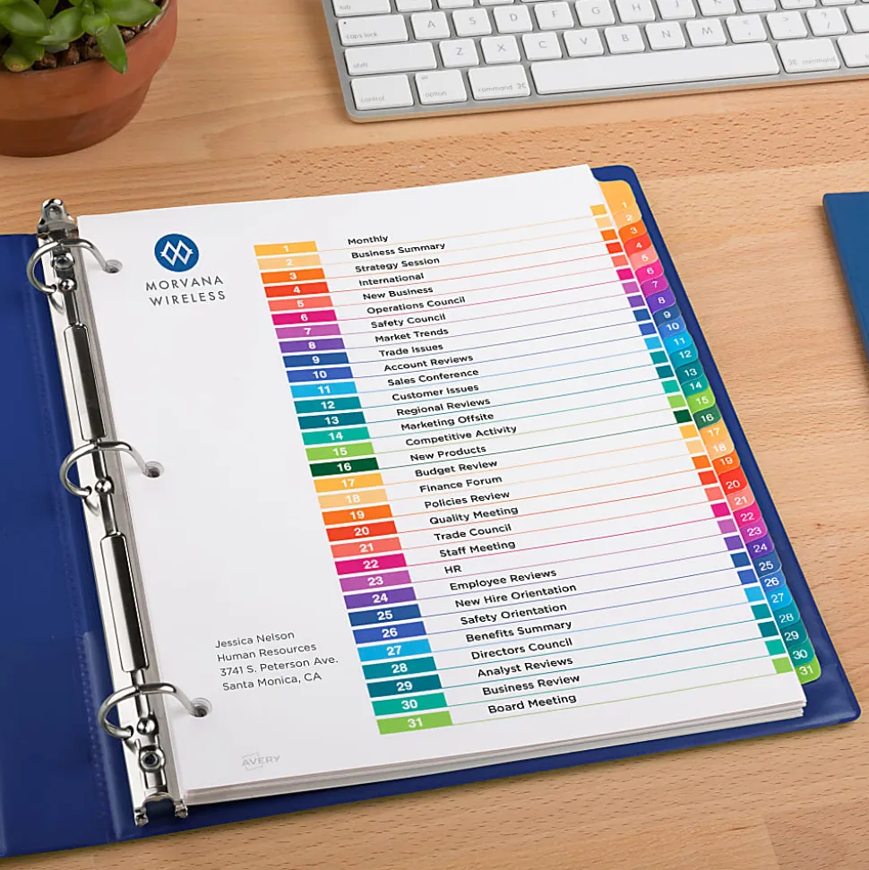 Avery® Ready Index® Binder Dividers, Customizable Table Of Contents, 31 Tab, Multicolor, Set Of 6 Sets