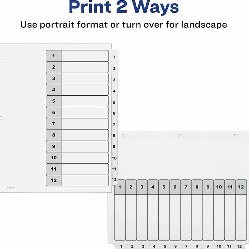 Avery® Ready Index Binder Dividers, 8-1/2" x 11", White, 12 Tabs Per Pack, Set Of 6 Packs