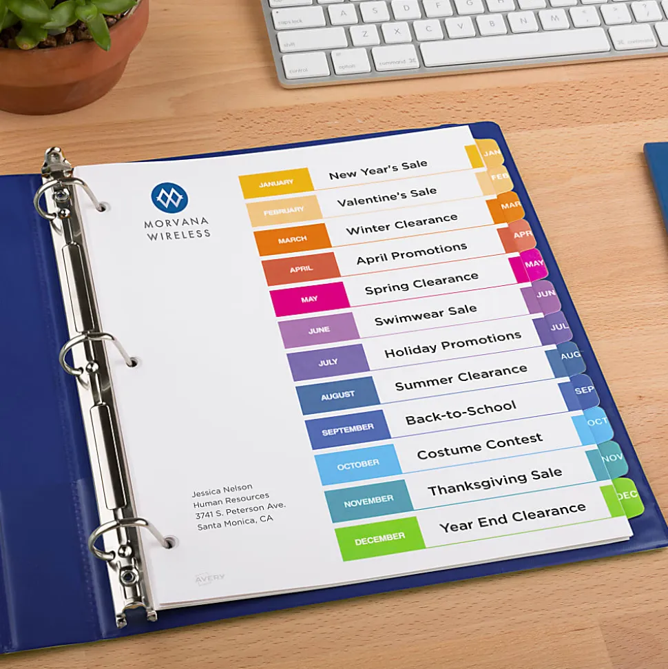 Avery® Ready Index® Dividers, Jan-Dec Tab & Customizable Table of Contents, 8-1/2" x 11", Multicolor, 12 Dividers Per Pack, Set Of 6 Packs