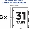 Avery® Ready Index® Dividers, 1-31 Tab & Customizable Table Of Contents, Letter Size, Black/White ,31 Dividers Per Pack, Set Of 6 Packs