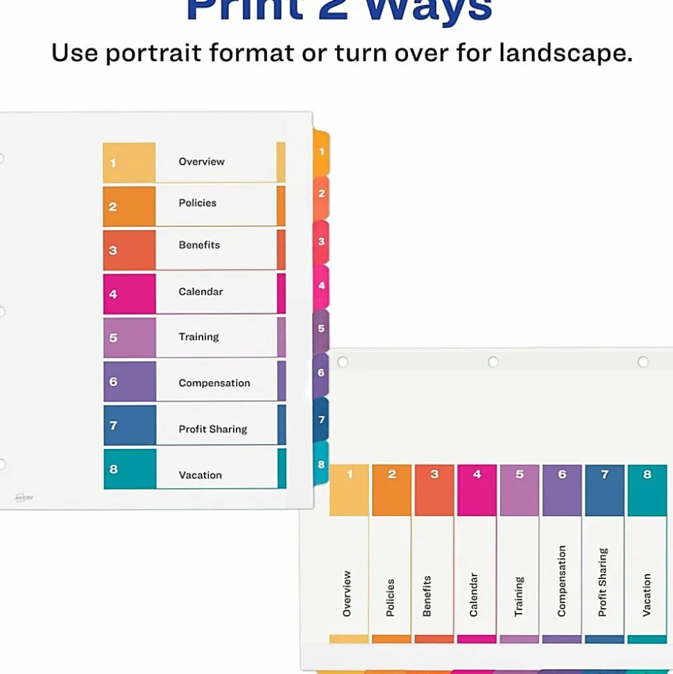 Avery® Ready Index Extra-Wide Binder Dividers, Customizable Table of Contents, 11163