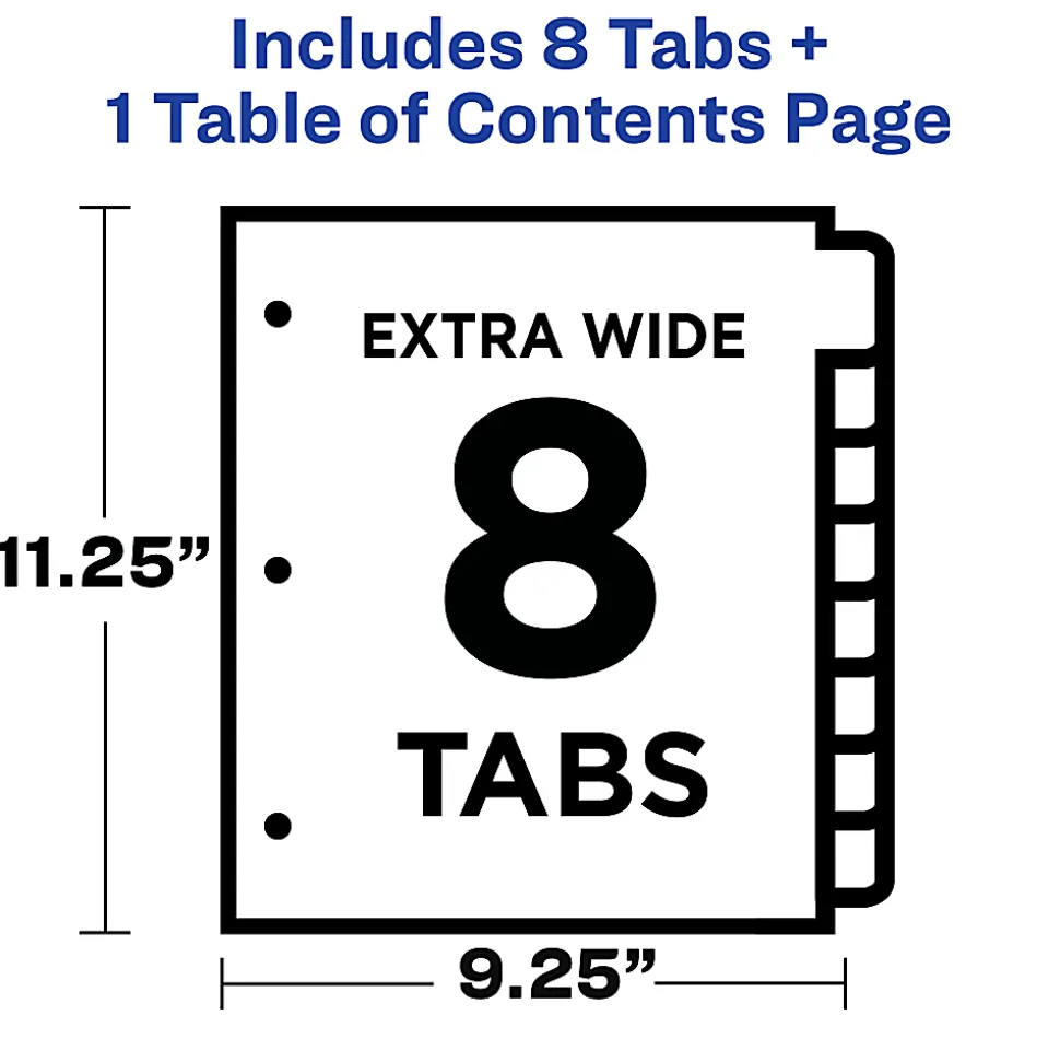 Avery® Ready Index Extra-Wide Binder Dividers, Customizable Table of Contents, 11163