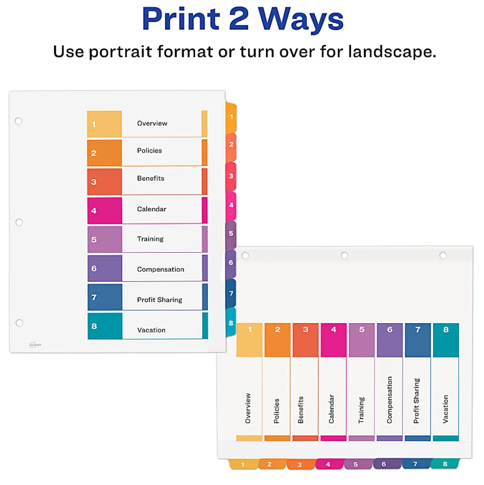 Avery® Ready Index Extra-Wide Binder Dividers, Customizable Table of Contents, 11163