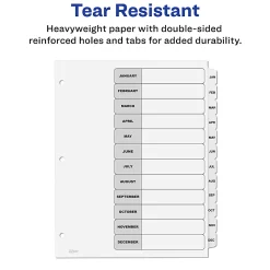Avery® Ready Index® Jan-Dec Binder Dividers With Customizable Table of Contents, 8-1/2” x 11”, 12 Tabs Per Set, Classic White Tabs, Pack Of 6 Sets