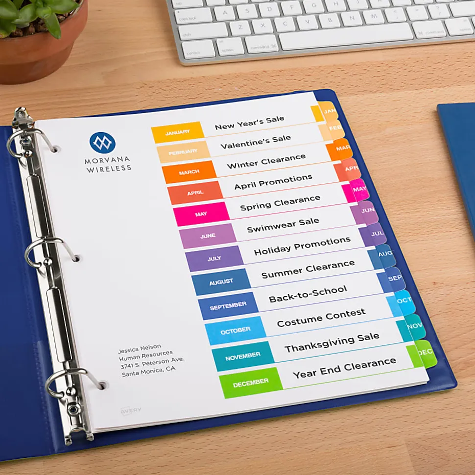 Avery® Ready Index® Jan-Dec Tab With Customizable Table Of Contents Binder Dividers, 8-1/2" x 11", 12 Tab, Multicolor, 1 Set