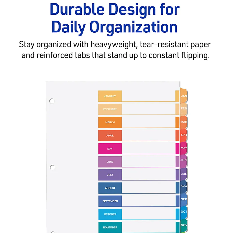 Avery® Ready Index® Jan-Dec Tab With Customizable Table Of Contents Binder Dividers, 8-1/2" x 11", 12 Tab, Multicolor, 1 Set