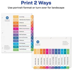 Avery® Ready Index® Jan-Dec Tab With Customizable Table Of Contents Binder Dividers, 8-1/2
