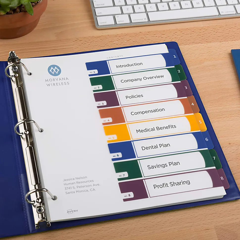 Avery® Ready Index® Plastic Dividers, 8-Tab & Table Of Contents, Multicolor
