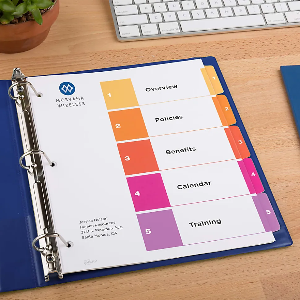 Avery® Ready Index® 1-5 Tab Binder Dividers With Customizable Table of Contents, 8-1/2" x 11", 5 Tab, White/Multicolor, Box Of 24 Sets