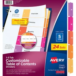 Avery® Ready Index® 1-5 Tab Binder Dividers With Customizable Table of Contents, 8-1/2