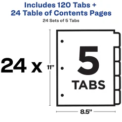Avery® Ready Index® 1-5 Tab Binder Dividers With Customizable Table of Contents, 8-1/2