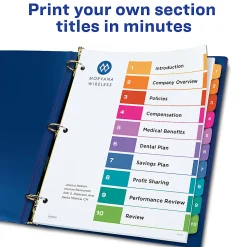 Avery® Ready Index® 1-10 Tab Binder Dividers With Customizable Table Of Contents, 8-1/2