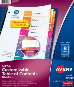 Avery® Ready Index® 1-8 Tab Binder Dividers With Customizable Table Of Contents, 8-1/2