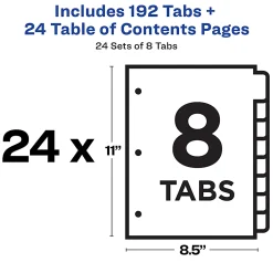 Avery® Ready Index® 1-8 Tab Binder Dividers With Customizable Table Of Contents, 8-1/2