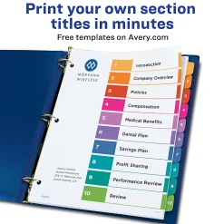 Avery® Ready Index® 1-10 Tab Binder Dividers With Customizable Table Of Contents, 8-1/2