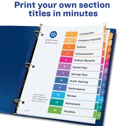 Avery® Ready Index® 1-12 Tab Binder Dividers With Customizable Table Of Contents, 8-1/2