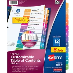 Avery® Ready Index® 1-12 Tab Binder Dividers With Customizable Table Of Contents, 8-1/2