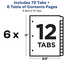 Avery® Ready Index® 1-12 Tab Binder Dividers With Customizable Table Of Contents, 8-1/2