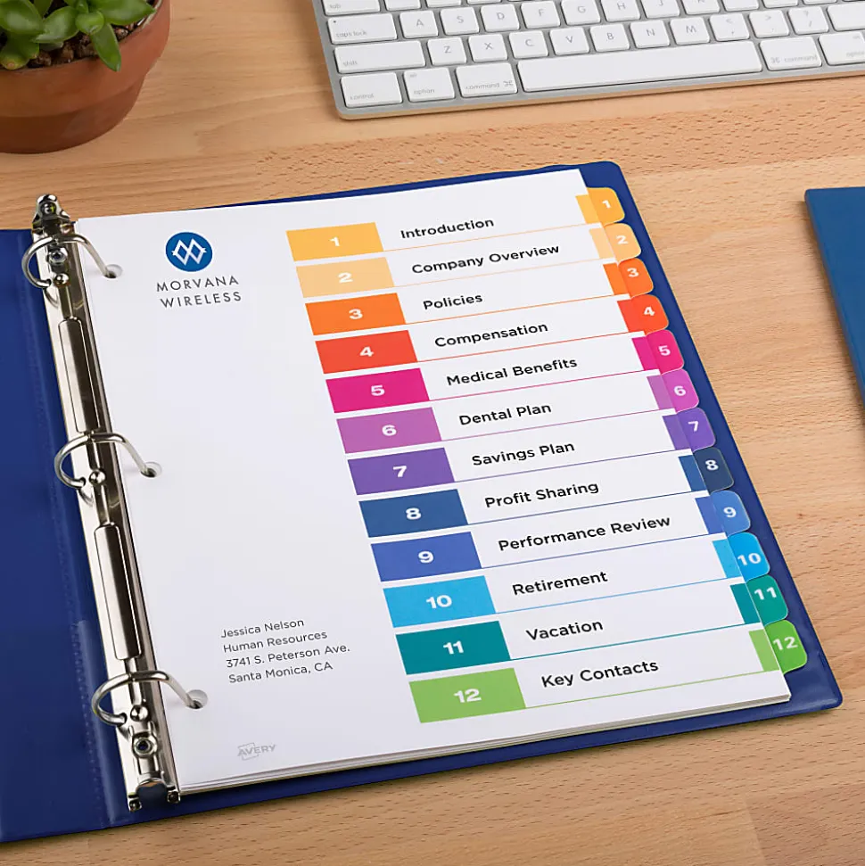 Avery® Ready Index® 1-12 Tab Binder Dividers With Customizable Table Of Contents, 8-1/2" x 11", 12 Tab, White/Multicolor, Pack Of 6 Sets