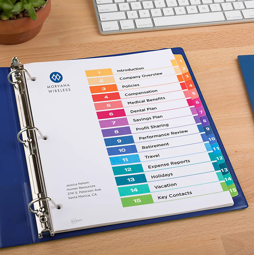 Avery® Ready Index® 1-15 Tab Binder Dividers With Customizable Table Of Contents, 8-1/2" x 11", 15 Tab, White/Multicolor, Pack Of 6 Sets