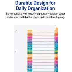 Avery® Ready Index® 1-31 Tab Binder Dividers With Customizable Table Of Contents, 8-1/2" x 11", 31 Tab, White/Multicolor, 1 Set