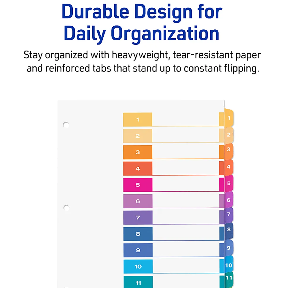 Avery® Ready Index® 1-12 Tab Binder Dividers With Customizable Table Of Contents, 8-1/2" x 11", 12 Tab, White/Multicolor, Pack Of 3 Sets