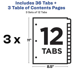 Avery® Ready Index® 1-12 Tab Binder Dividers With Customizable Table Of Contents, 8-1/2