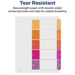 Avery® Ready Index® 1-5 Tab Binder Dividers With Customizable Table Of Contents, 8-1/2" x 11", 5 Tab, White/Multicolor, 1 Set