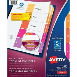 Avery® Ready Index® 1-5 Tab Binder Dividers With Customizable Table Of Contents, 8-1/2