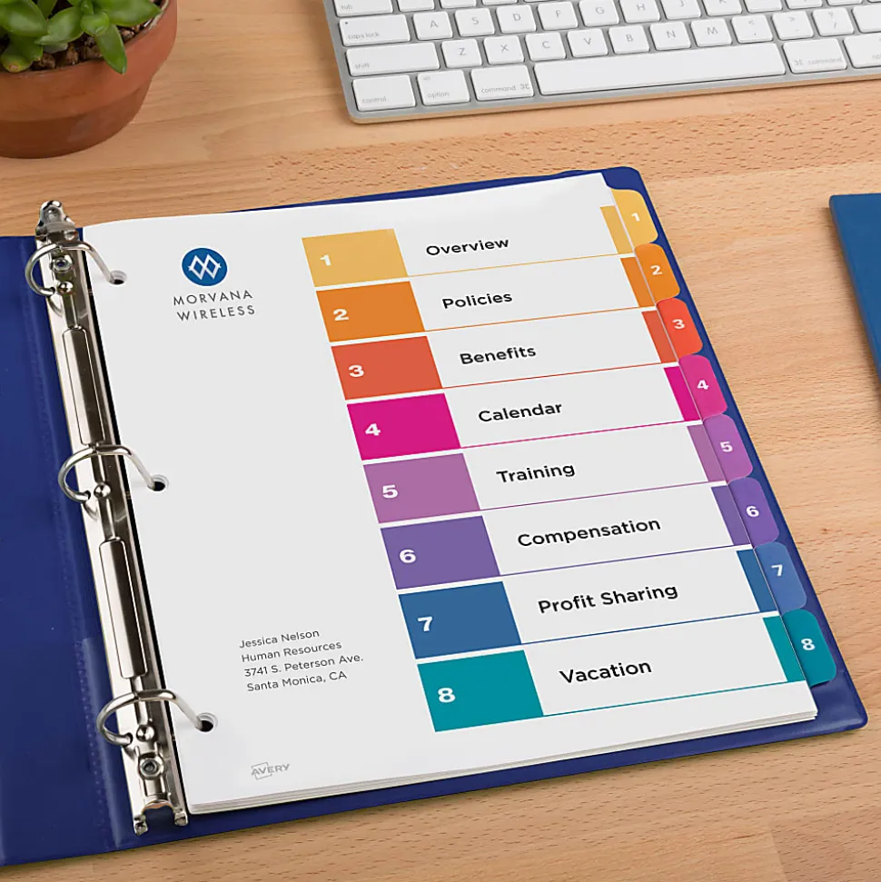 Avery® Ready Index® 1-8 Tab Binder Dividers With Customizable Table Of Contents, 8-1/2" x 11", 8 Tab, White/Multicolor, 1 Set