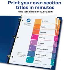 Avery® Ready Index® 1-8 Tab Binder Dividers With Customizable Table Of Contents, 8-1/2