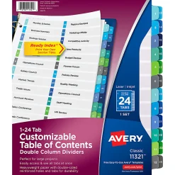 Avery® Ready Index® 1-24 Tab Double Column Binder Dividers With Customizable Table Of Contents, 8-1/2