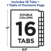 Avery® Ready Index® 1-16 Tab Double Column Binder Dividers With Customizable Table Of Contents, 8-1/2" x 11", 16 Tab, White/Multicolor, 1 Set